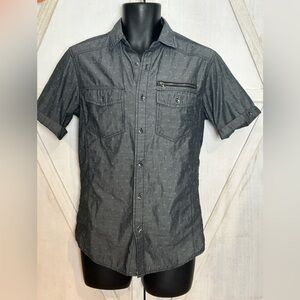 Rock & Republic Men’s Short Sleeve Button Up Shirt Gray Pattern Size Small